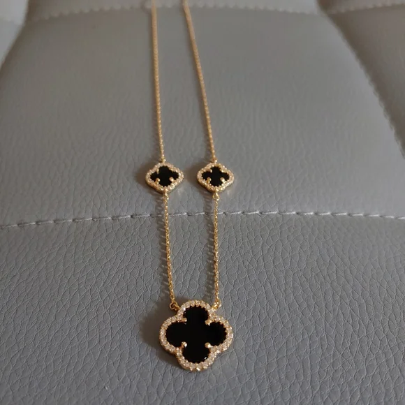 18K gold sterling silver Black Clover necklace - Picture 1 of 7
